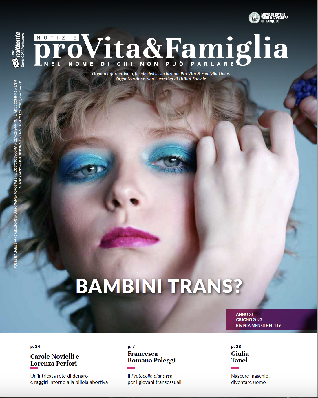 bambino che si trucca - copertina di Notizie ProVita e famiglia, giugno 2023